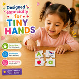 Wooden Alphabet Puzzle for kids featuring colourful letter pieces designed to encourage alphabet recognition, matching, fine motor skills, hand-eye coordination and early learning through interactive play.