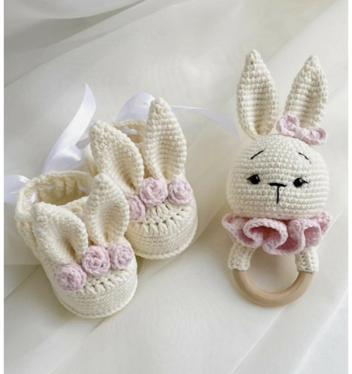 Crochet New Born Baby Gift Set/ Crochet Handmade Rattle And Shoes Set