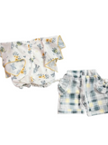 Baby 2-Piece Outfit Set, Floral Print Romper with Yellow Trim and Plaid Shorts, White and Grey