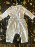 MOTHERCARE Full Sleeves White/Blue stripes Design Dungaree Set -White/Blue (Imported from Europe) - PyaraBaby