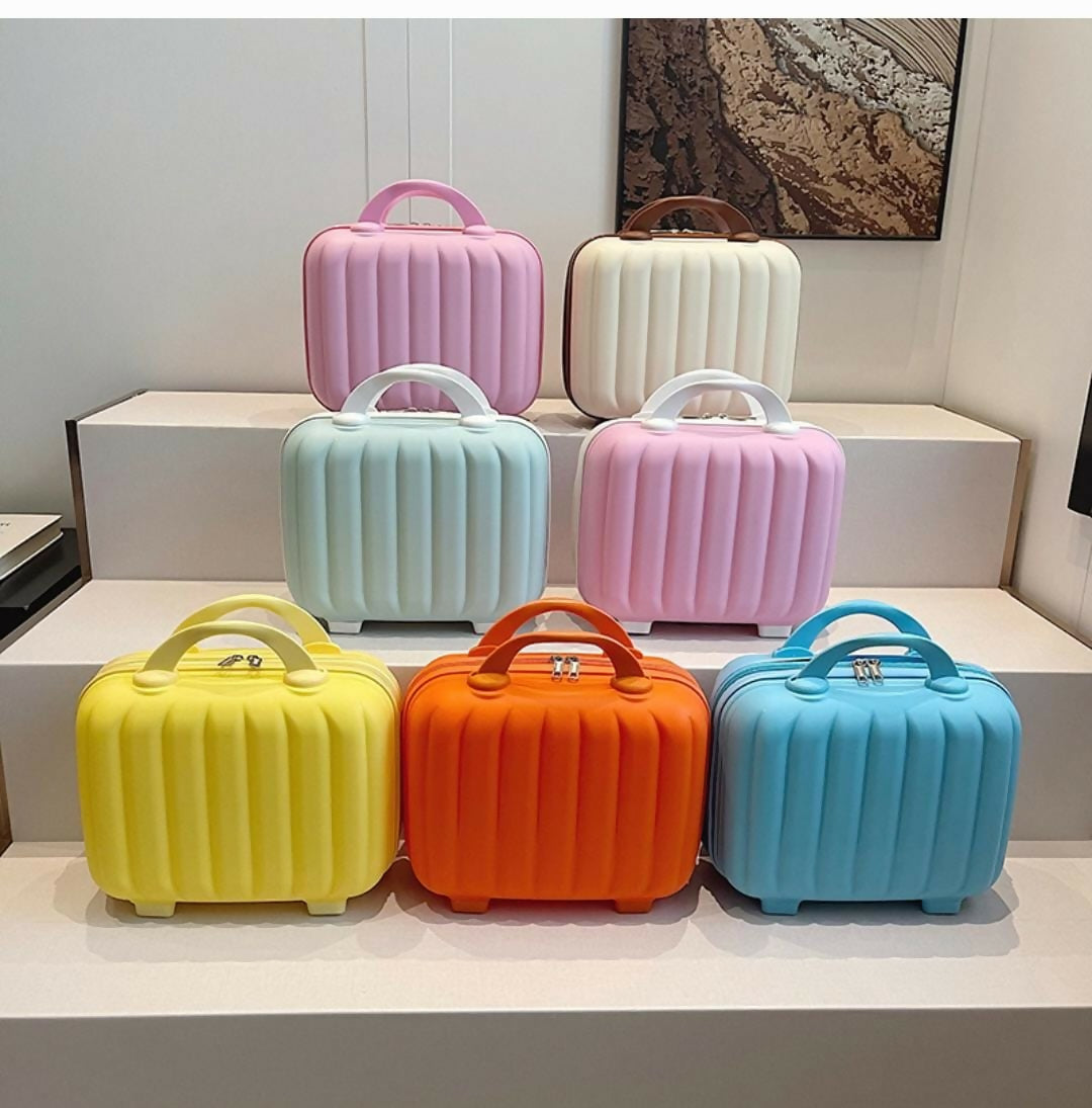 Hard Shell Cosmetic Travel Hand Luggage Portable Carrying Makeup Case Suitcase Organizer Box Travel Vanity Luggage Mini Case (Multicolor)