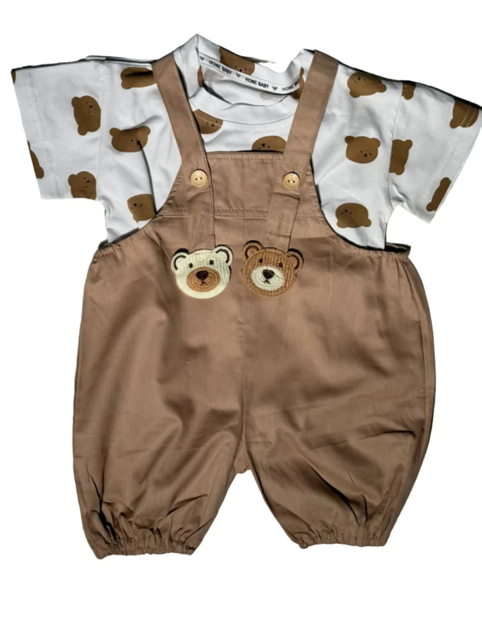 Baby romper with bear designs on a white background