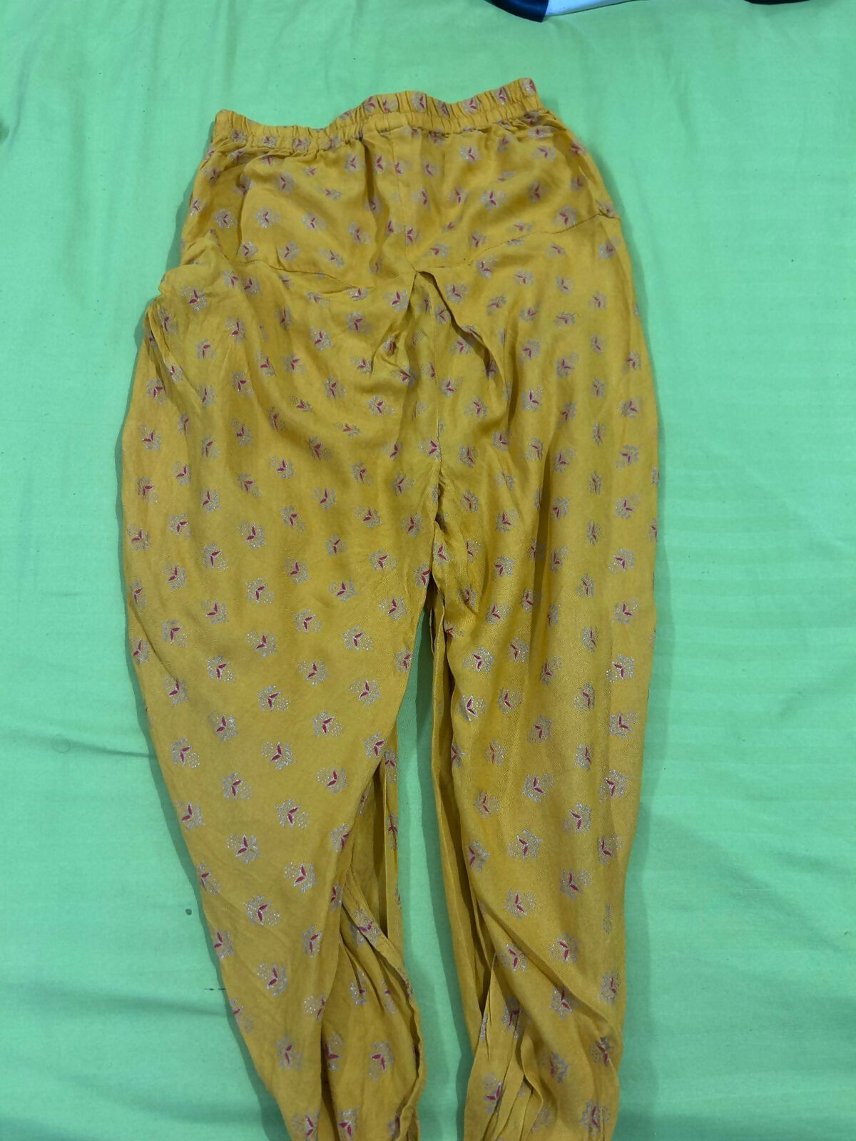 Saka Designs By Sapna Half Sleeves Floral Motif Foil Printed & Lace Embellished Top Dhoti And Dupatta Set - Red & Mustard Yellow