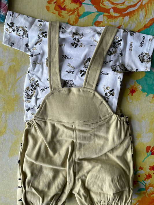 Single Romper 3-6 months New Beige/White - Animal Print - PyaraBaby