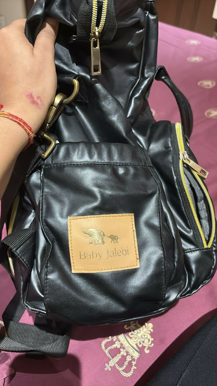 Baby Jalebi diaper bag, designer diaper bag for moms, spacious diaper bag, travel diaper bag for babies, stylish baby diaper bag