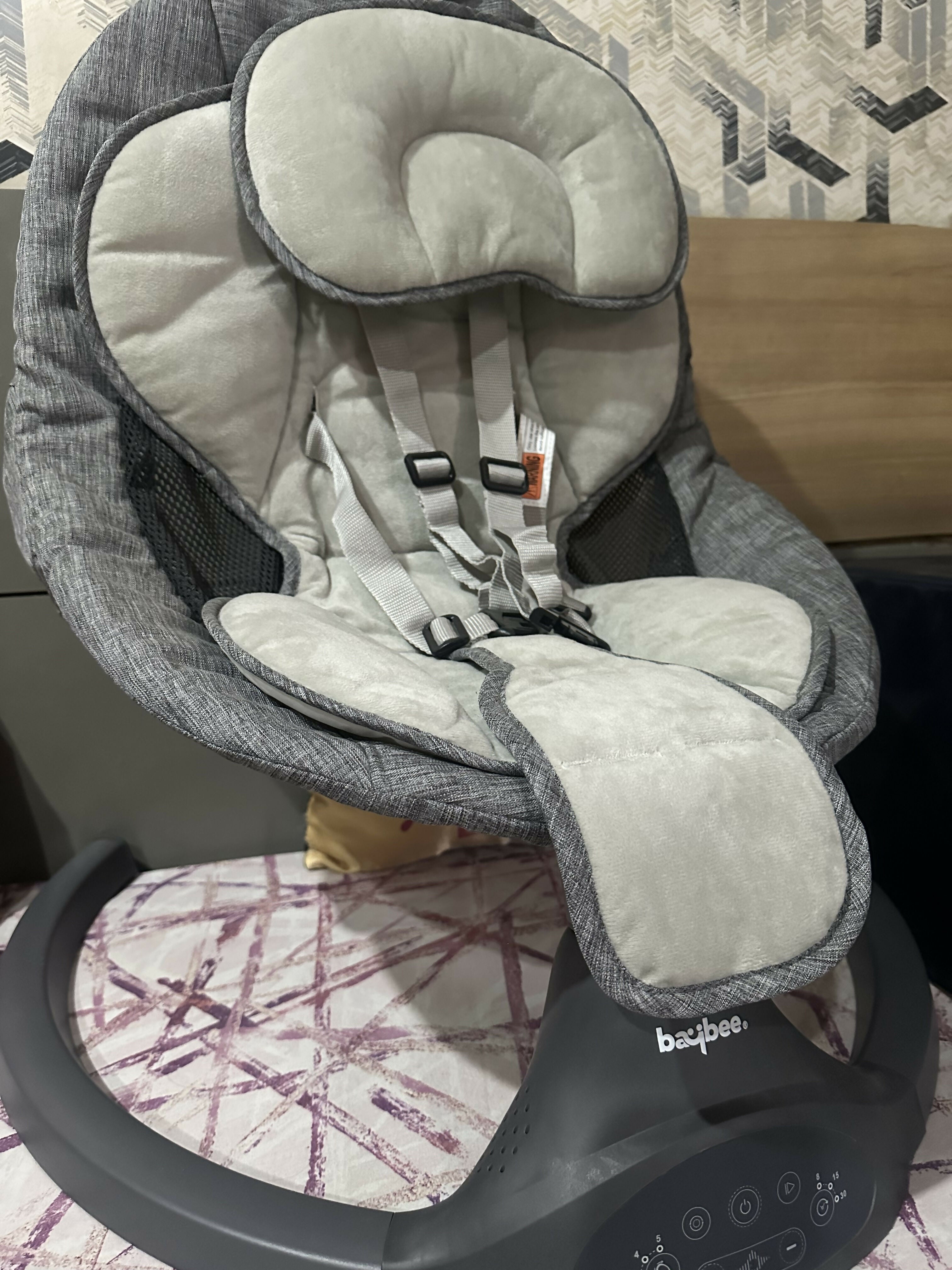 BAYBEE Automatic Electric Swing Cradle for Baby with 5 Adjustable Swing, 3 Recline, Mosquito Net & Belt, Music|Remote & Soft Toys|Baby Swing Rocker with Bluetooth