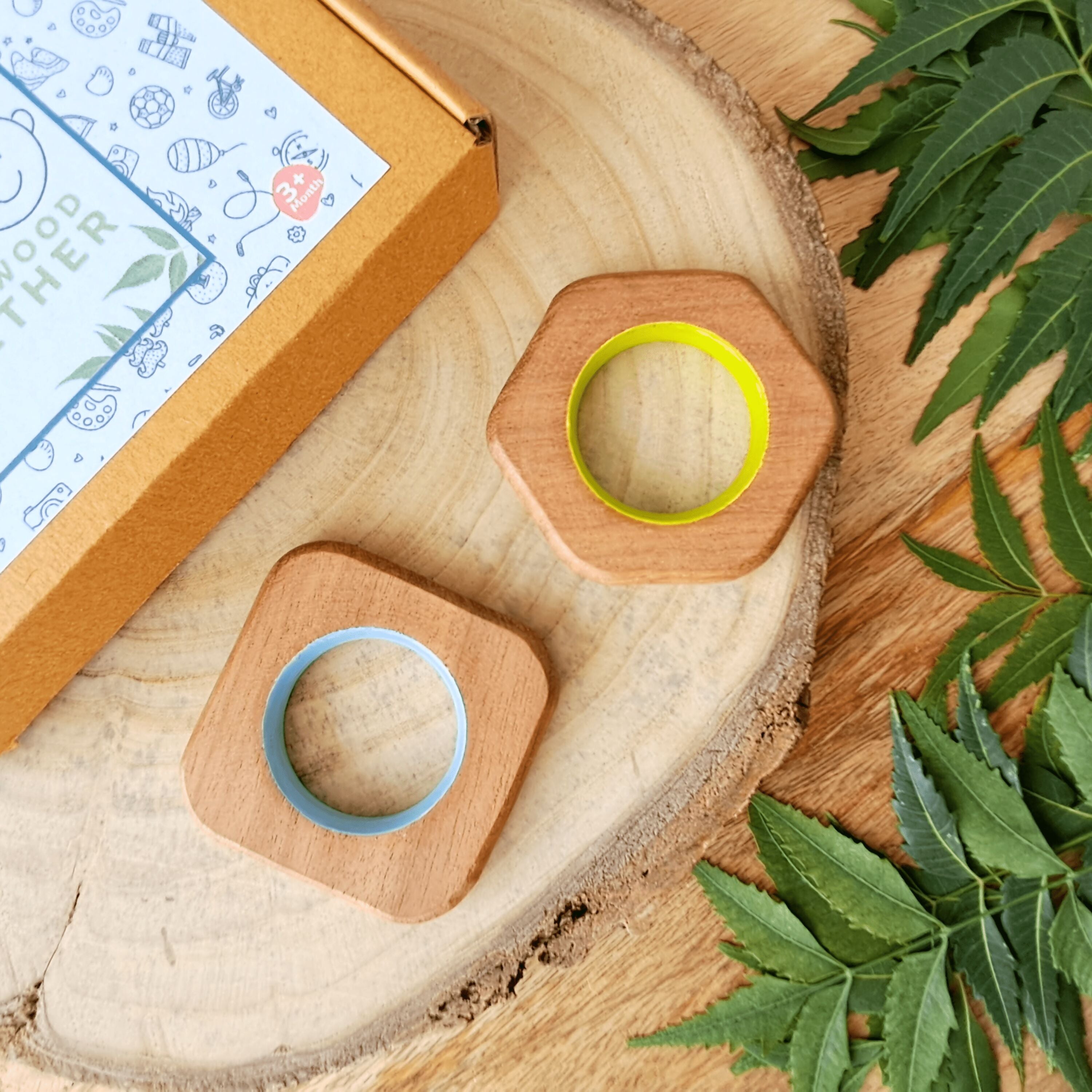 Explore shapes and soothe gums with Babycov's Cute Neem Wood Teethers - natural comfort for safe and playful chewing!