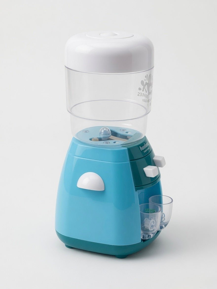 iLearnNGrow Pretend Play Water Dispenser Toy for kids 3+ years featuring light and sound effects, realistic water cooler design, dispensing function, and cups for engaging kitchen and home role play.