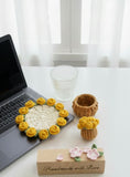 Crochet Rose Flower Coaster with Tiny Basket Set of 6