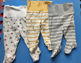 MOTHERCARE 3-pack cotton footed lowers – soft, breathable, and cozy baby essentials.