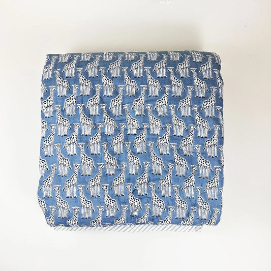 Cute Blue Giraffee Kids Quilt Single Quilt| Double Sided | 40x60 Inches - PyaraBaby