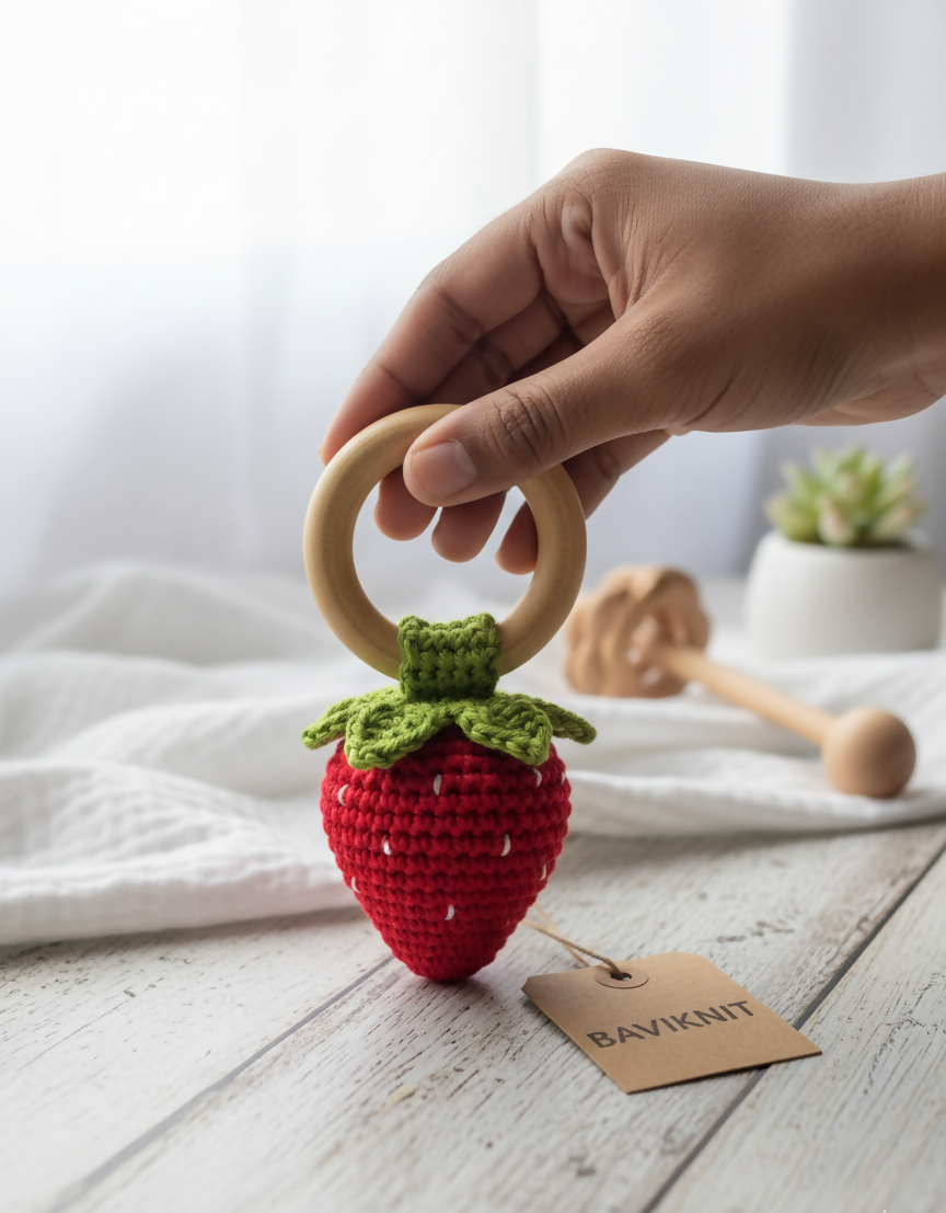 Strawberry rattle for baby