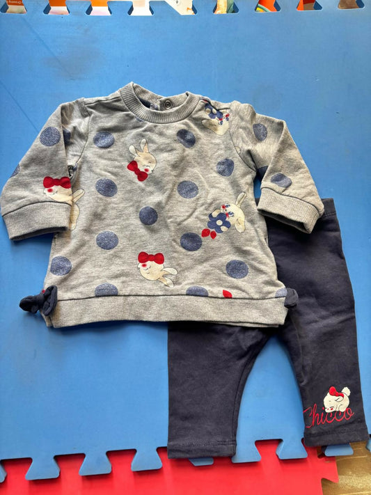 CHICCO baby girl clothing set – sweatshirt and leggings with cute bow details, 3 months.