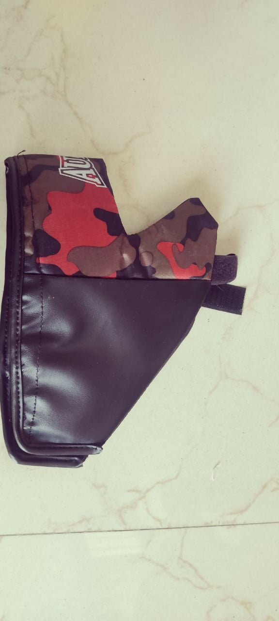 Black leather wallet with camouflage pattern on a light-colored surface