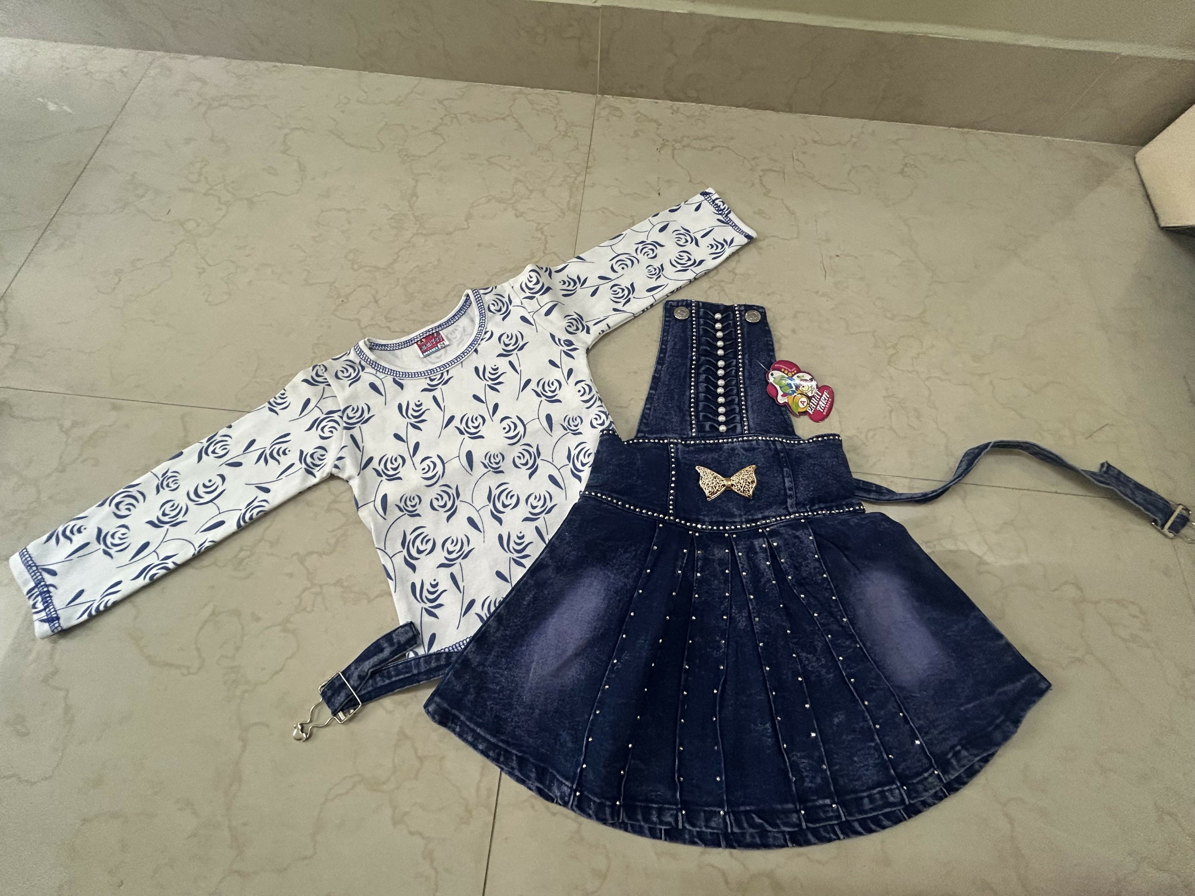 Baby Girl Dungaree Set White Blue