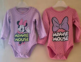 Two baby bodysuits with Minnie Mouse designs
