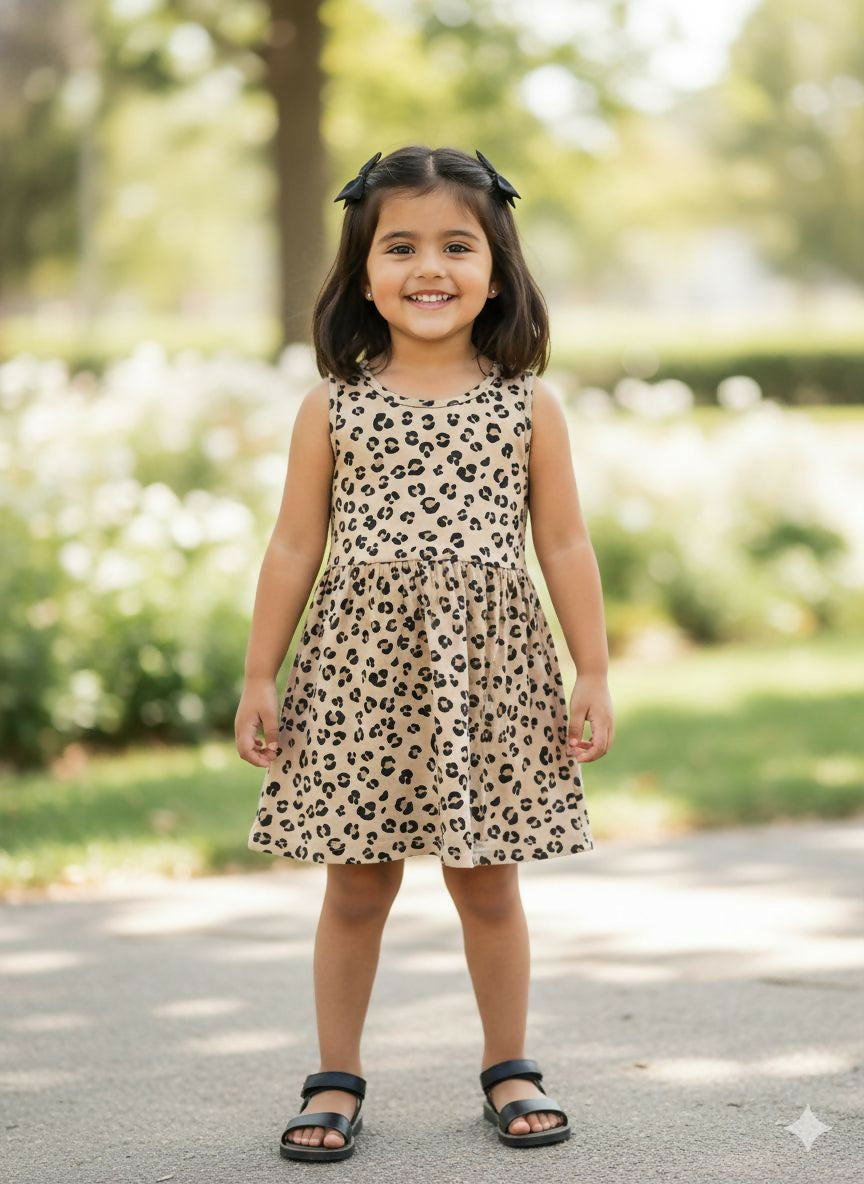 Young girl in a leopard print dress