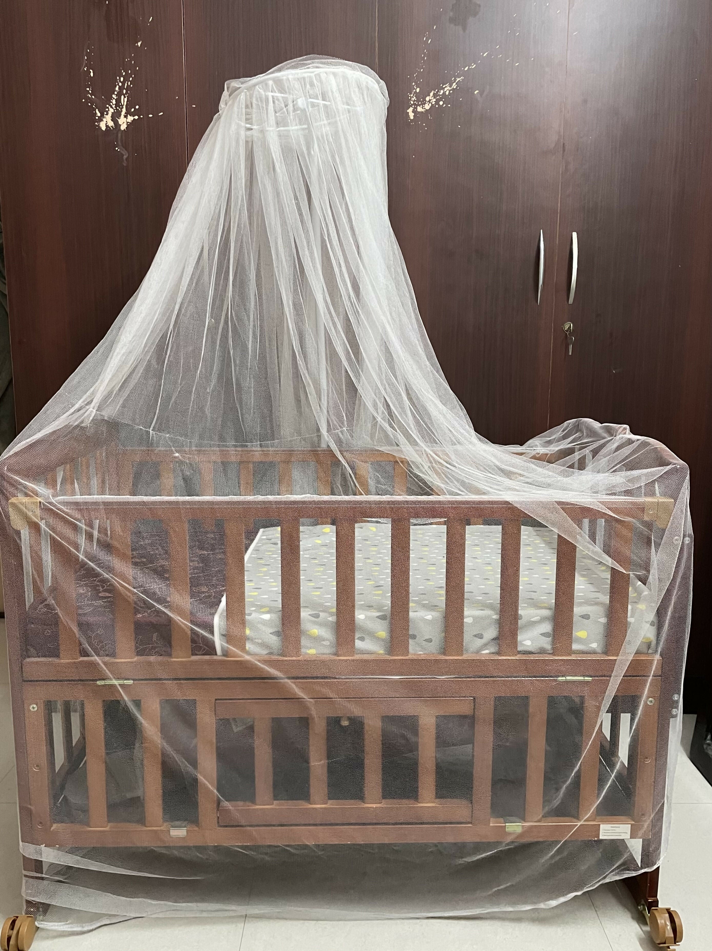 BABYHUG MONTANA Wooden Cot/Crib Cum Rocker With Mosquito Net- Cherry Red