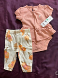CARTER’S baby girl 2-piece set – peach cotton bodysuit with ice cream print leggings.