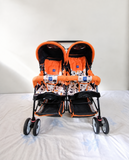 Mee Mee Twin Baby Stroller Double Pram 2 Seat Recline Canopy Foldable Orange