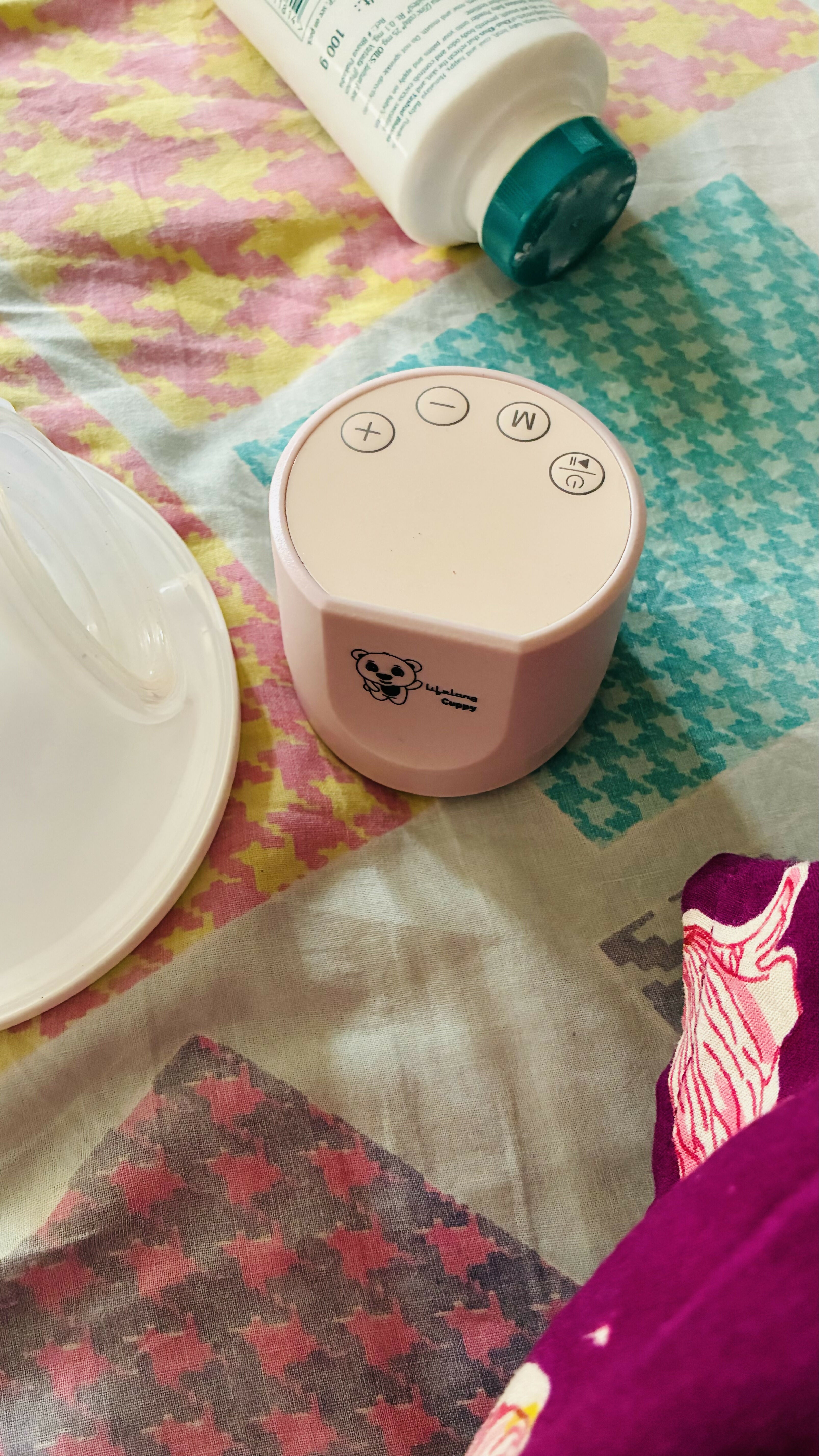 Small electronic device on a colorful fabric surface