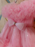 Girls Balloon Frill Party Dress - Baby Pink Frock ( 9-12 m)