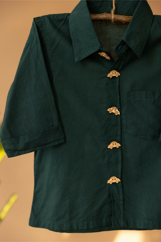 Cardy Green Shirt with car buttons - PyaraBaby