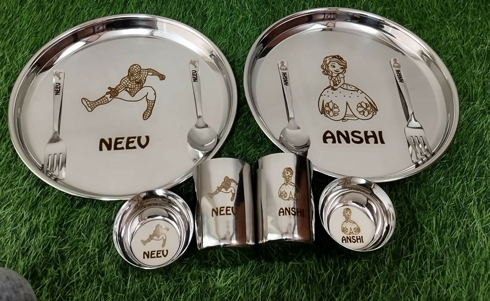Buy Personalised Stainless Steel Plate, Glass, Bowl, Spoon, and Fork Set – Durable and Customizable Dining Set for Children