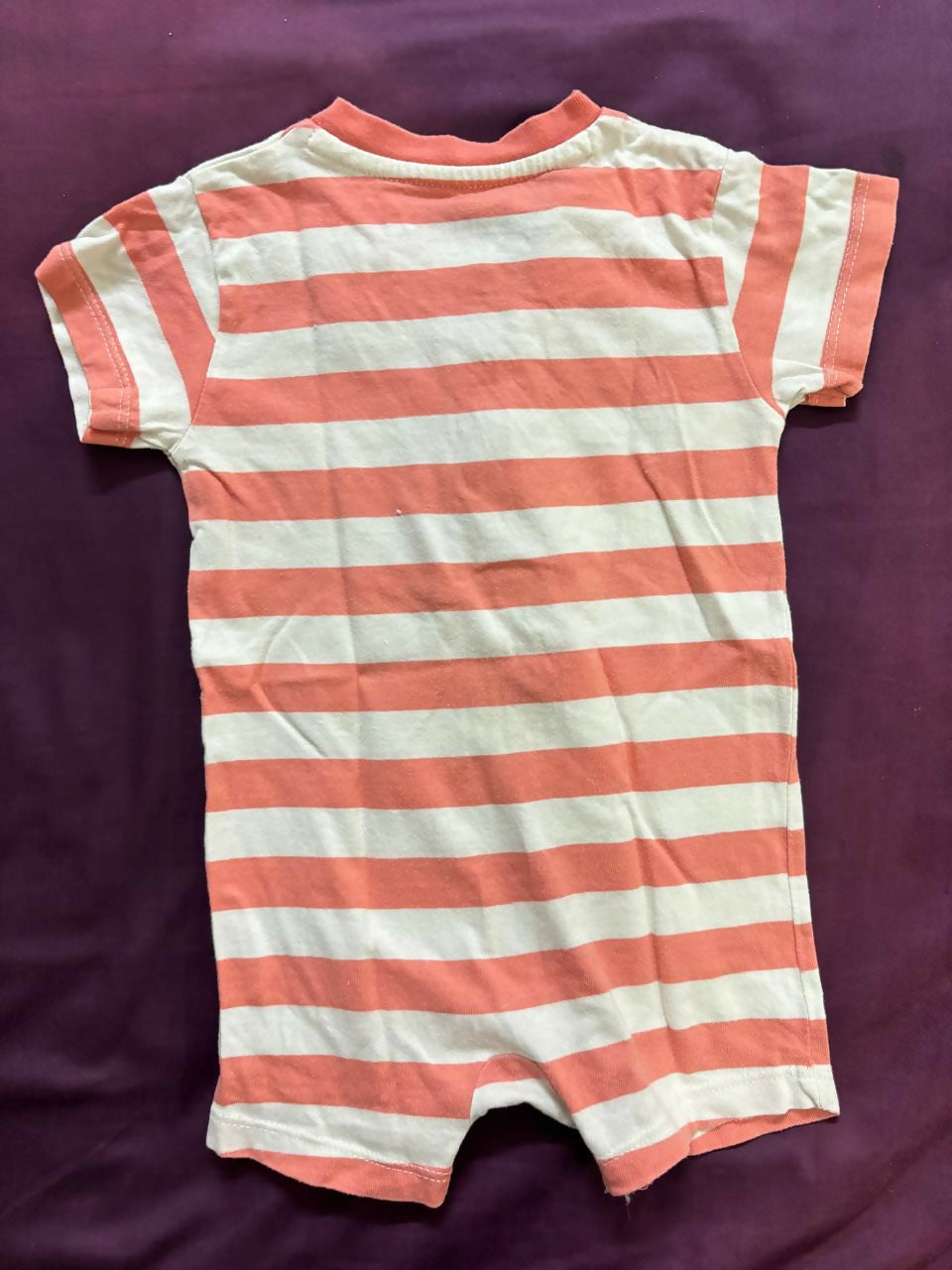 MARKS & SPENCER cotton romper – striped orange/white, 3–6 months, breathable & barely used.