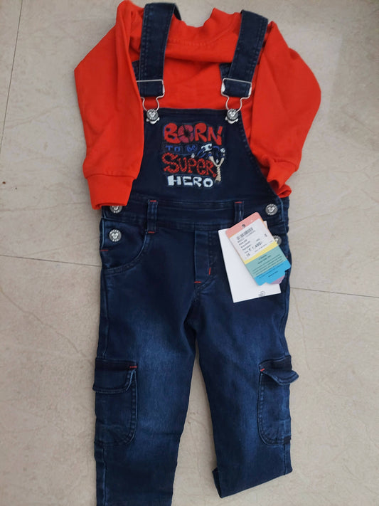 Baby Boy Dungaree Set - Red and Blue - PyaraBaby