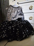 1st Birthday MUMKINS Party Wear Black and Shining Silver Frock/Dress for Baby Girl - PyaraBaby