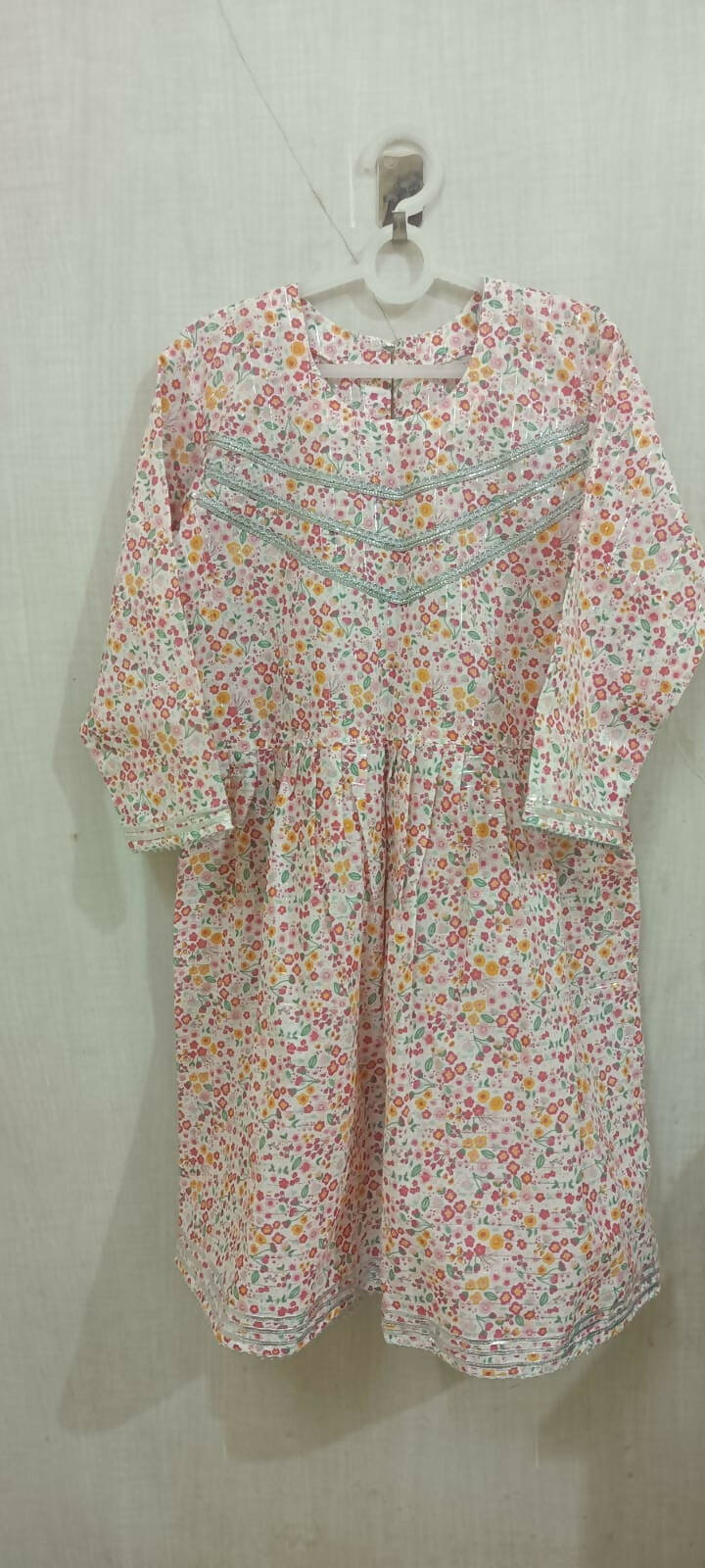 Beautiful White Color Floral Print Peplum Top and Garara with Silver Lace in the Top and Garara for Baby Girl - PyaraBaby