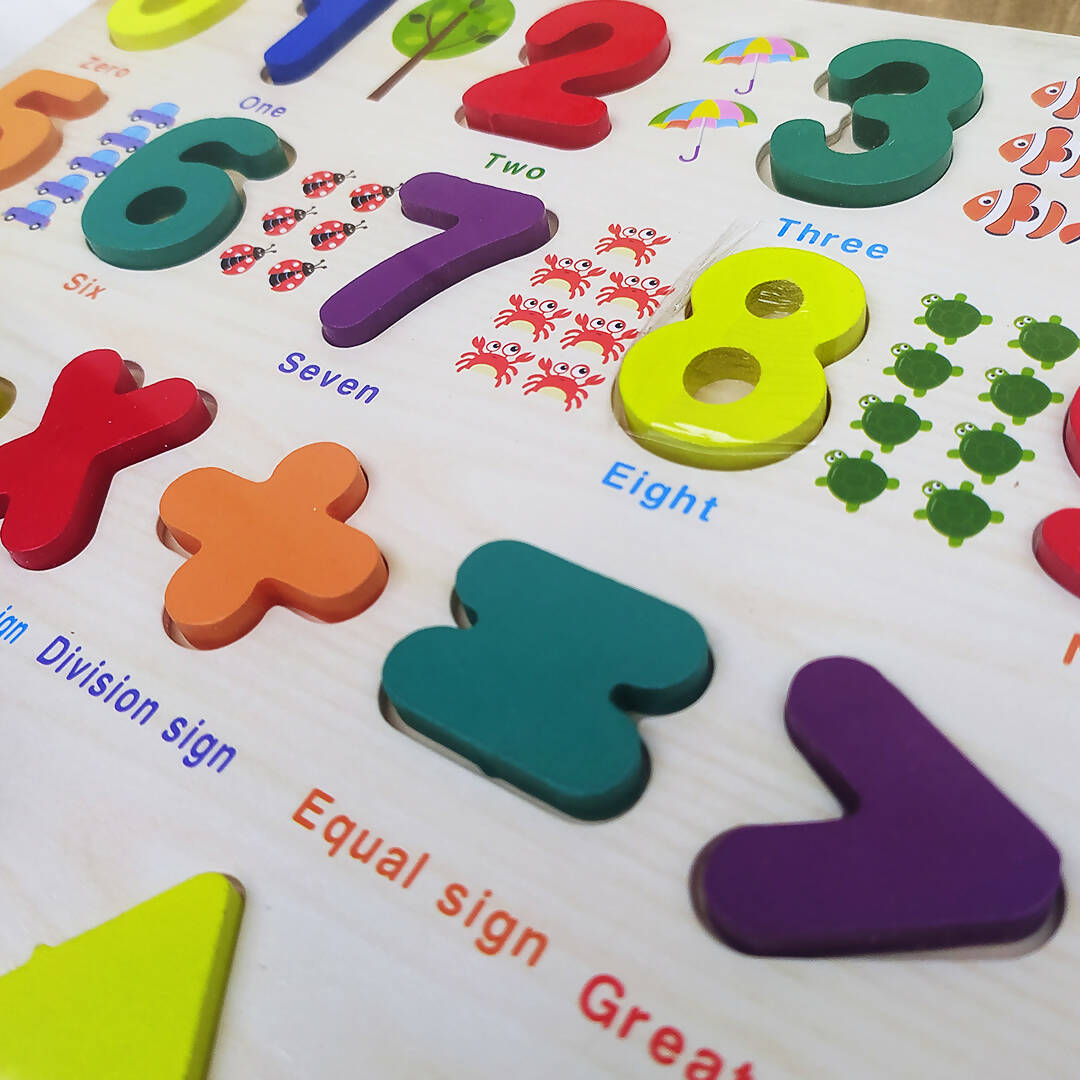 Wooden Number Math Symbols and Shapes Illustrative Puzzle, Educational Learning Board - PyaraBaby