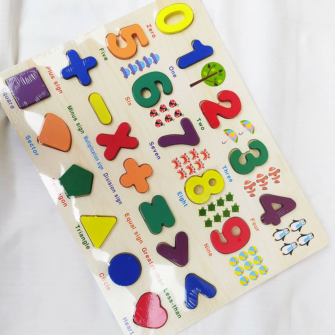 Wooden Number Math Symbols and Shapes Illustrative Puzzle, Educational Learning Board - PyaraBaby