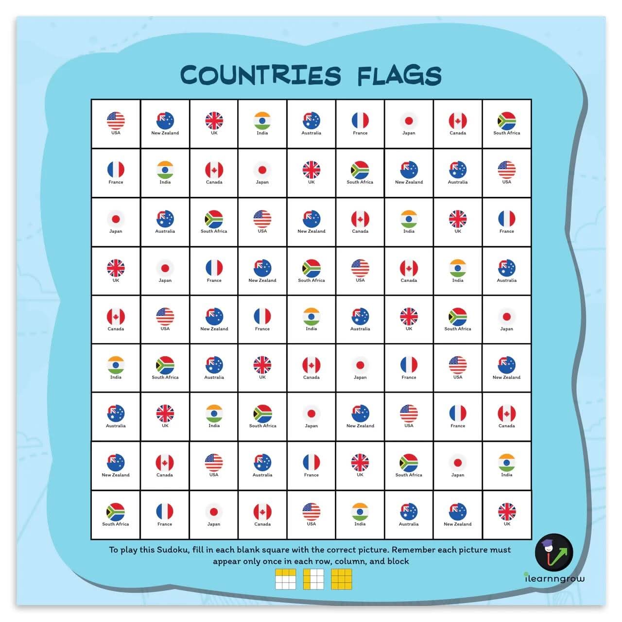 ILEARNNGROW Countries Flag Sudoku: Embark on an international puzzle journey - PyaraBaby