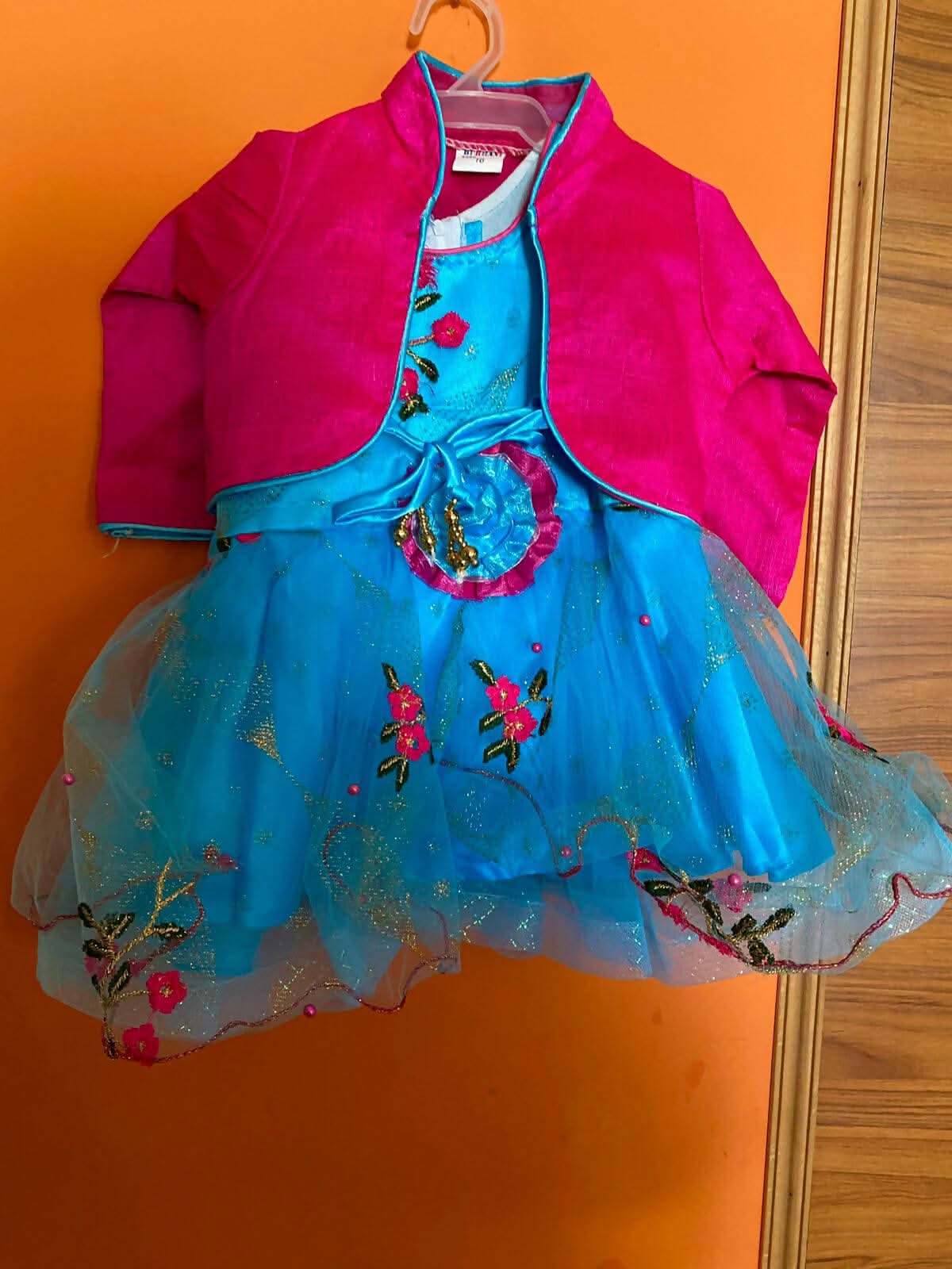 Netted with Silk Partywear Frock/Dress (With Coat) - PyaraBaby