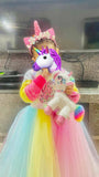 Baby Girl’s Unicorn Themed Frock with Unicorn Hair Band Full Length Gown - PyaraBaby