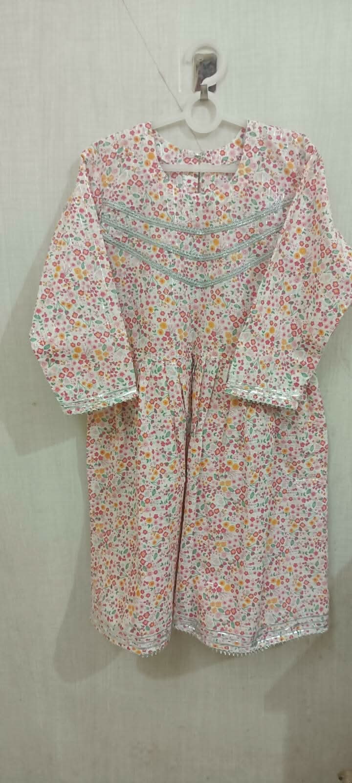 Beautiful White Color Floral Print Peplum Top and Garara with Silver Lace in the Top and Garara for Baby Girl - PyaraBaby