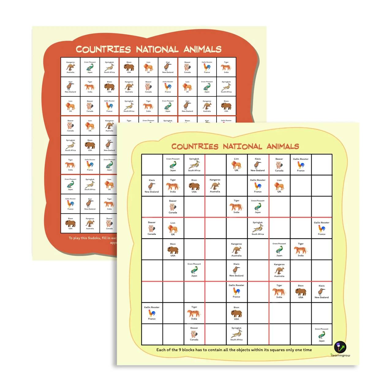 ILEARNNGROW Countries National Animal Sudoku- a thrilling journey through the world's diverse wildlife with our Countries Animal Sudoku - PyaraBaby