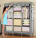 GRAZIA FABRIC COLLAPSABLE WARDROBE WITH 5 RACK AND 1 HANGER PORTION FOR TOYS AND CLOTH STORAGE-3-Door Foldable Wardrobe, 6 Racks, Black, Plastic - PyaraBaby