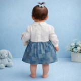 TINY TIGGY  Premium Cotton Baby Girl Denim Frock with attached White Shirt