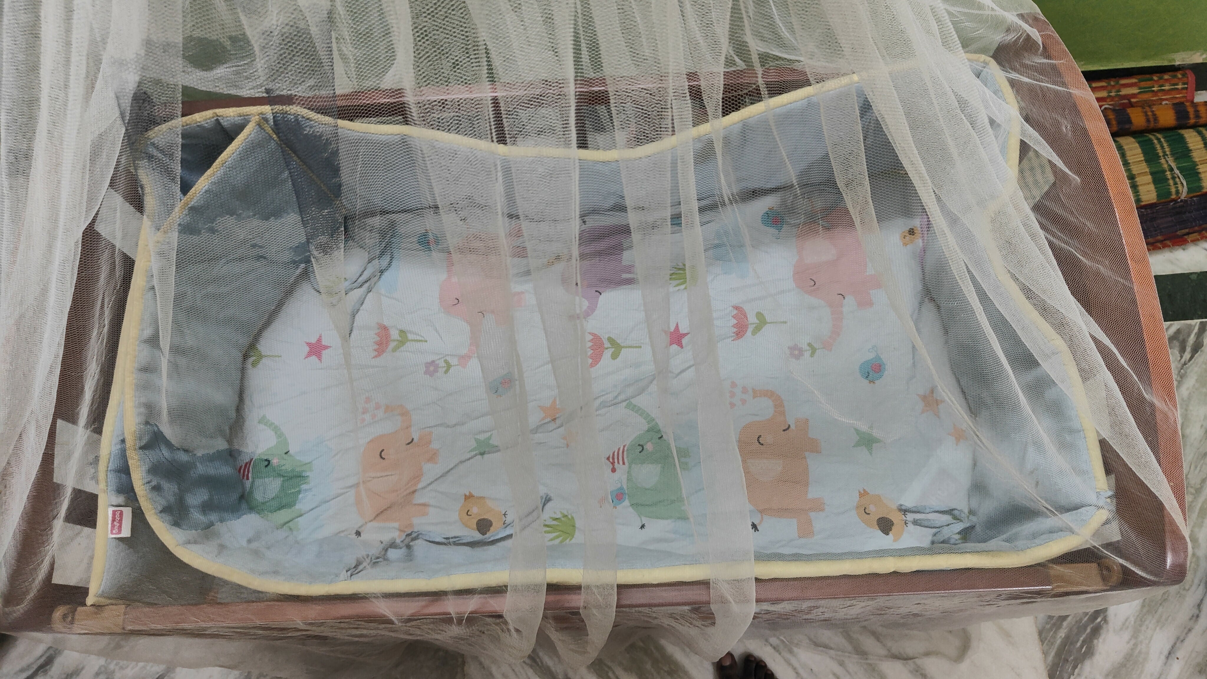 BABYHUG MONTANA  Crib With Bed and Side Protector ,Mattress ,Cherry Red 