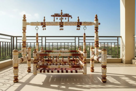 Wooden Balmukut Traditional Cradle With Parna, Dimensions: 26W×40H in Inch - PyaraBaby