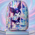 Holographic Backpack – 14 Inch featuring a shiny iridescent finish, spacious main compartment, adjustable shoulder straps, secure zip closure, and lightweight design for school, outings, travel, and everyday use.
