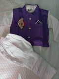 Buy violet traditional kurta pyjama for baby boys – comfortable and stylish ethnic wear.








