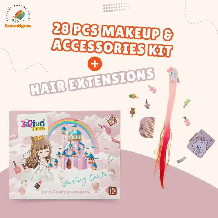  ILEARNGROW 28 pcs Makeup & Accessories Kit + Hair Extensions
