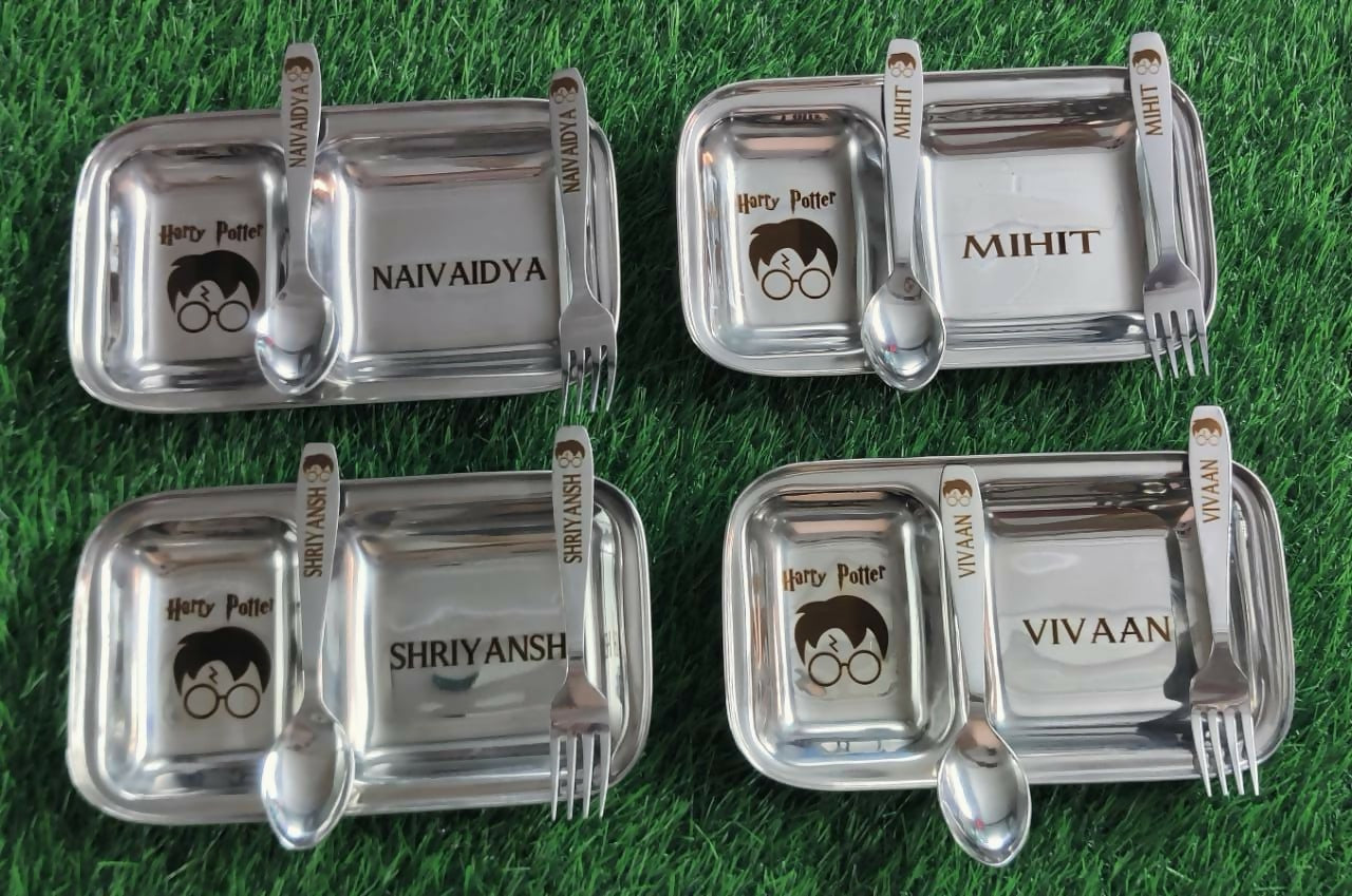 Buy Personalised Stainless Steel Snake Plate, Glass, Spoon, and Fork Set – Custom, Fun, and Durable Mealtime Set for Kids

