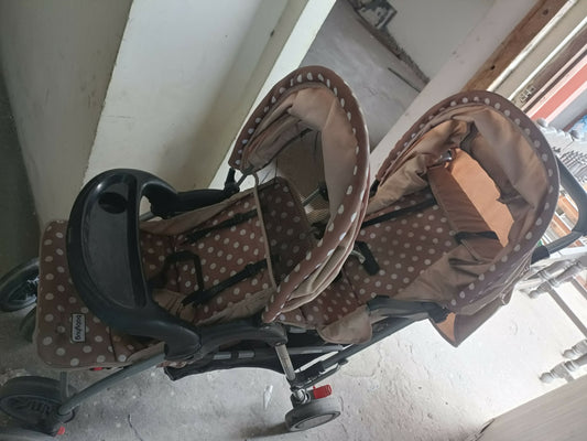 BABYHUG Twinster Easy Foldable Twin Stroller/Pram  - Coffee Brown