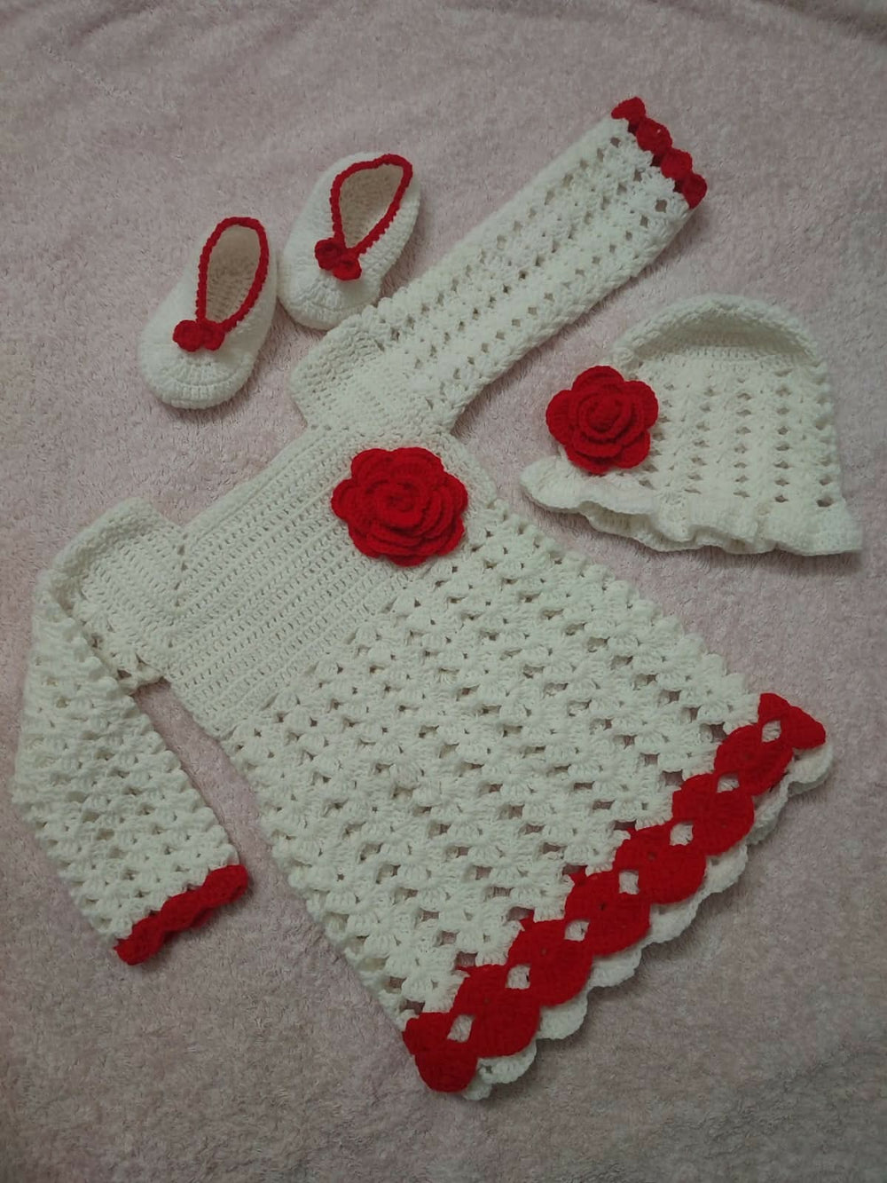 Charming Dress, Booties, and Cap Set for Baby - Perfect Outfit for Special Occasions.