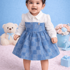 TINY TIGGY  Premium Cotton Baby Girl Denim Frock with attached White Shirt